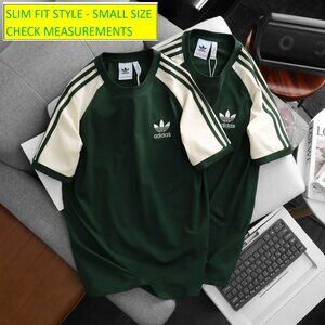 Adidas Classics Original 3 Stripes Tee Shirt Trefoil Retro Men Green Slim Fit